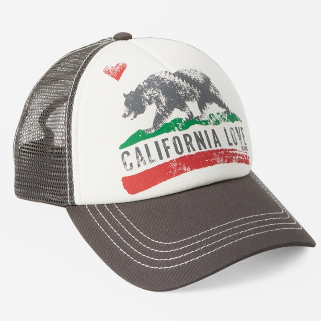 Billabong Pitstop Women’s Trucker Hat, Gray & White California Love Snap Back